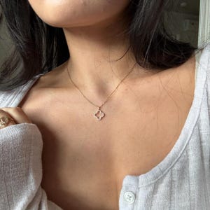 Gold Four Leaf Clover Necklace Cubic Zirconia Pendant Good Luck Gift