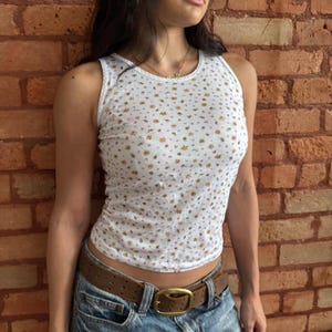 Vintage 90s Floral Tank Top Cute Summer Flower Print Cropped Cami 90s Cottagecore Style