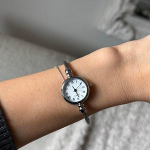 Silver Watch Bracelet Cuff Spiral Analog Roman Numeral Clock