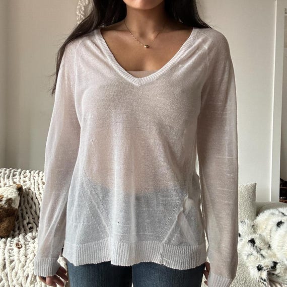 Comme Des Garcons White V Neck Knit Long Sleeve Top - Etsy