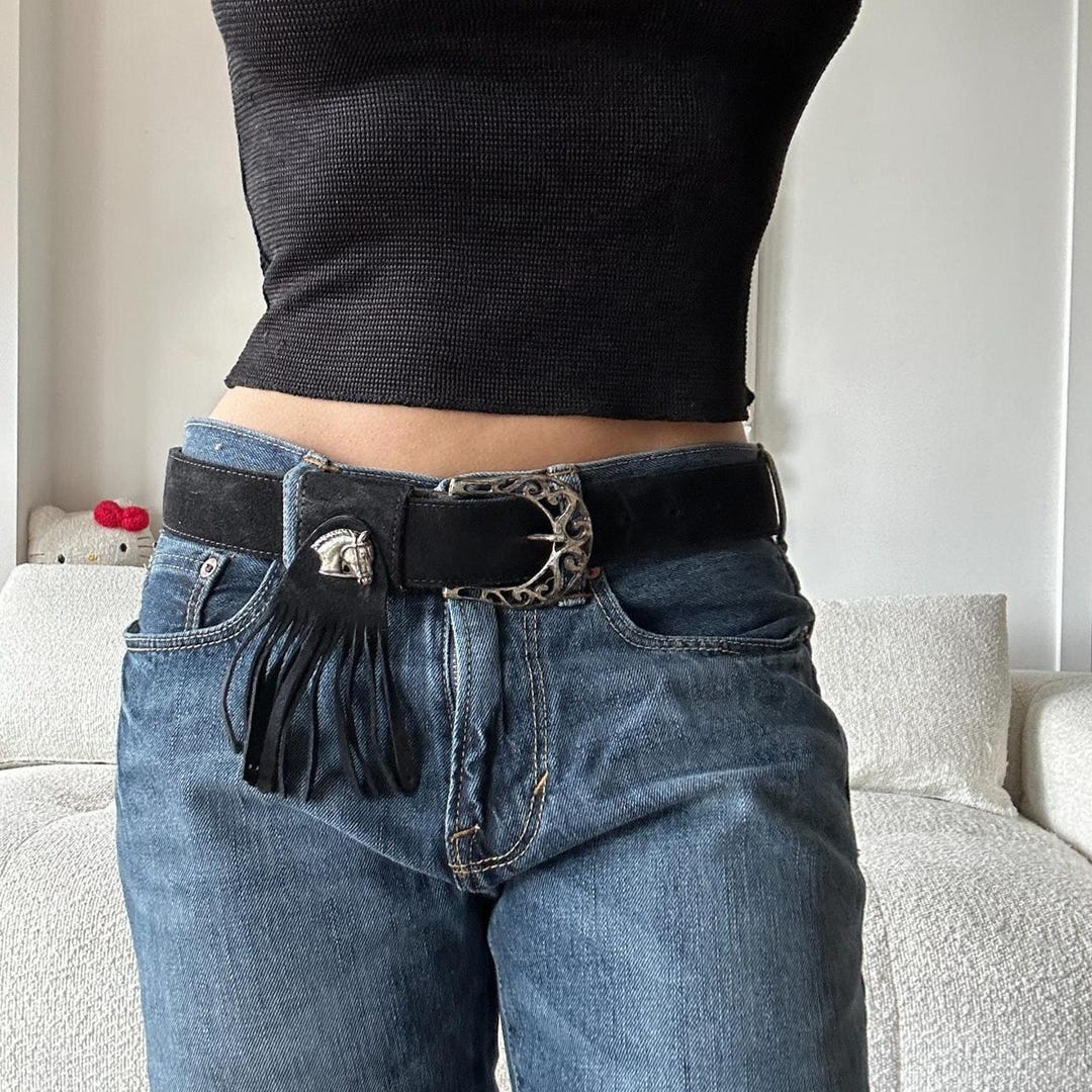 Faux Suede Fringe Western Belt