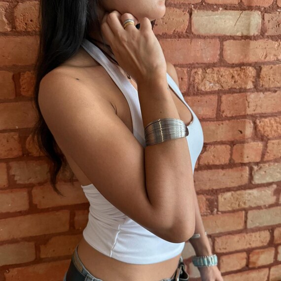 Silver Bangle Bracelet Adjustable Wire Cuff Chunk… - image 4