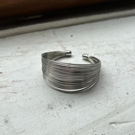 Silver Bangle Bracelet Adjustable Wire Cuff Chunk… - image 7