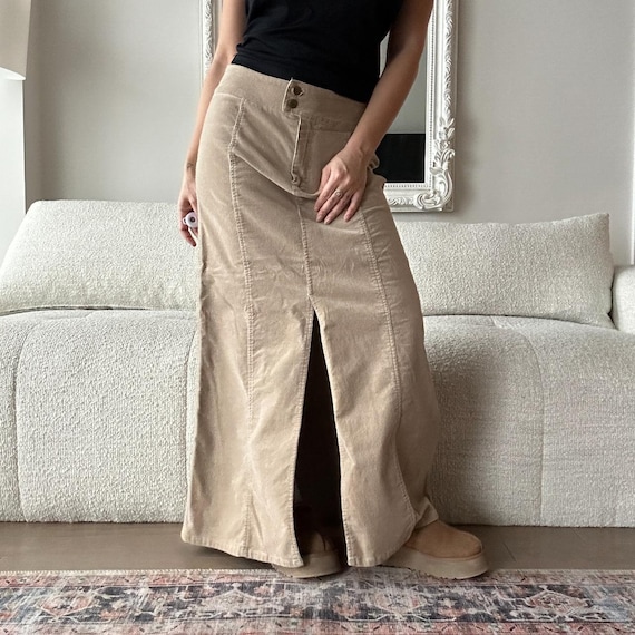 90s Vintage Corduroy Maxi Skirt Beige Skirt Midi … - image 4