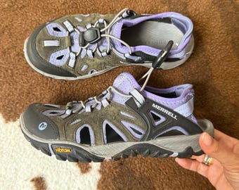 Merrell Hiking Sandals Size 6 Vibram Sole Black Purple Adjustable Sport Sandals Gorpcore Outdoor Trail Shoes