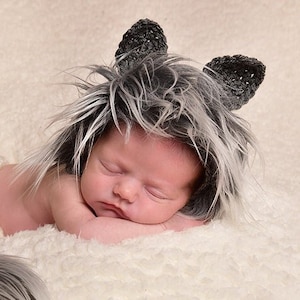 Newborn Wolf Bonnet,Crochet Newborn Wolf, Photography Prop,Wolf Hat Diaper, Artificial Fur Bonnet, Boy Hat,Newborn Boy Prop,Baby Wolf Hat