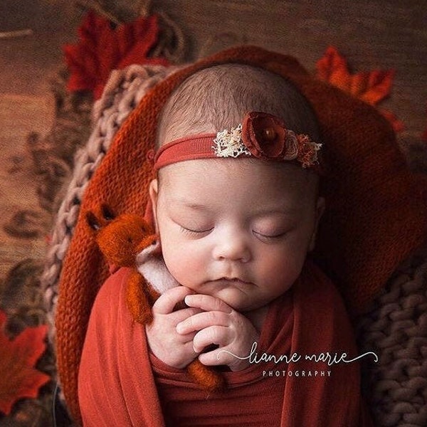 Dark Rust Baby Wrap Heaband Set, Ready to ship baby props, Autumn Baby headbands, Rust Orange Baby Headband, Baby Headband,Newborn Tieback