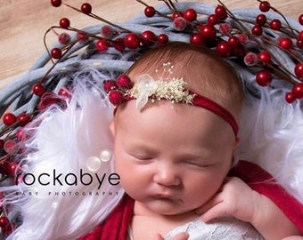 Christmas Newborn Tieback Headband, Holiday Baby Headband, Tieback Photo Prop, Red Tieback, Christmas Headband, Christmas Tieback,Photo Prop