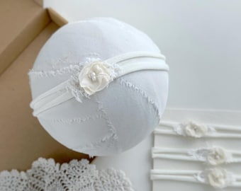 Baptism Headband for Baby, Baby Ivory Headband, Christening Headband, Baby Flower Headband, Baby Girl Gift Catholic