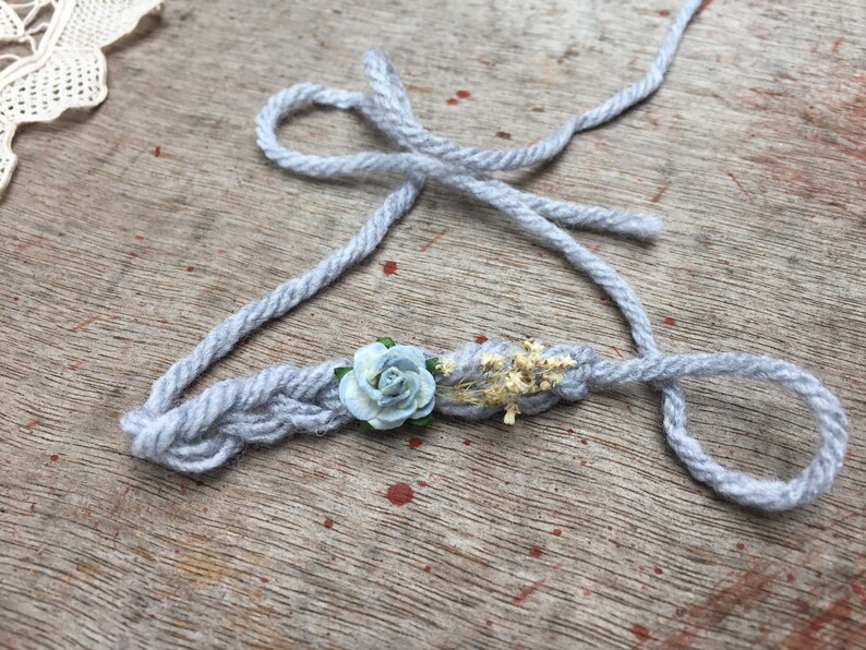 Grey Baby Flower Headband Soft Blue Newborn Tiebacks Flower Headband Newborn Tiebacks Baby Headbands Thin Baby Headbands