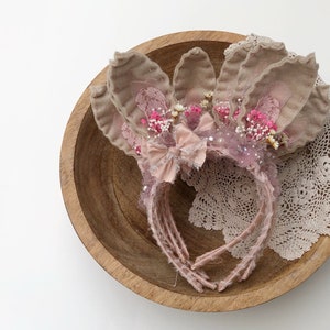 Child Easter Bunny Headband, Sitter Child Baby Bunny Ears Headband, Rabbit Headband Easter Props Floral Bunny Photography Props Easter Props