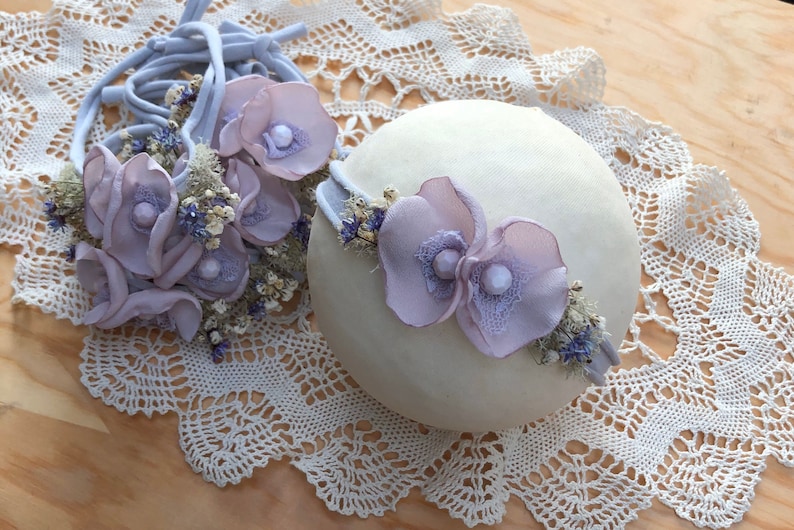 Newborn Tiebacks,Newborn Photography headband,Stretchy baby Headbands Infant Flower Headbands Lilac Baby Headband Newborn Flower Tiebacks