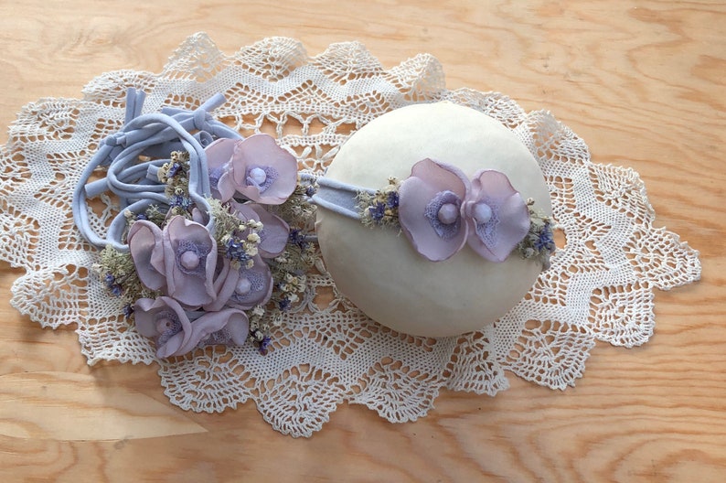 Newborn Tiebacks,Newborn Photography headband,Stretchy baby Headbands Infant Flower Headbands Lilac Baby Headband Newborn Flower Tiebacks