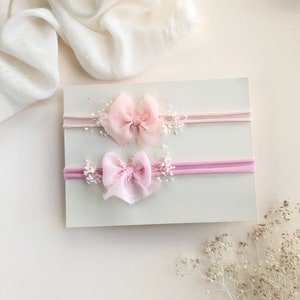 Pink Baby Bow Headband - Soft Infant Tieback for newborns - Delicate Baby Headband
