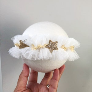Ivory Pink Tulle Star Baby Headband Photography Prop, Celestial Headband, Star Theme Newborn Headband, Star Newborn Tieback, Newborn Props