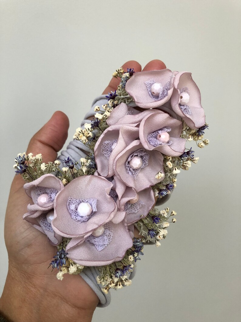 Newborn Tiebacks,Newborn Photography headband,Stretchy baby Headbands Infant Flower Headbands Lilac Baby Headband Newborn Flower Tiebacks