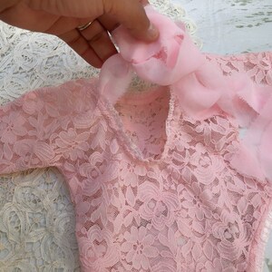 Pink Newborn Girl Lace Romper Set, Newborn Girl Photo Outfit, Baby Girl Open Back Long Sleeve Romper Props, Newborn Photography Props, RTS image 8