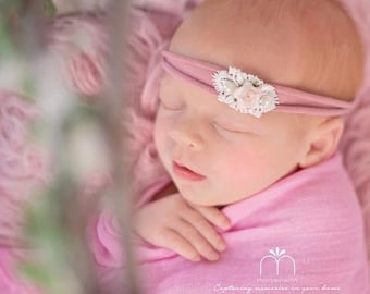 Lilac Baby Headband, Blue infant Headband, Pearl Newborn Headband, Ivory baby headband, Baby Girl Photo Prop, Newborn Props, Baby Props, RTS