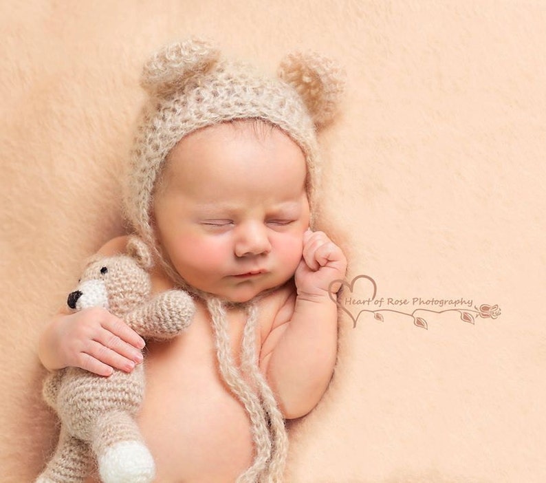Winter Newborn Baby Photography Clothing Hand-Woven Mohair Bear Rompers+Hat Lot