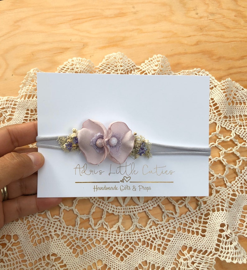 Newborn Tiebacks,Newborn Photography headband,Stretchy baby Headbands Infant Flower Headbands Lilac Baby Headband Newborn Flower Tiebacks