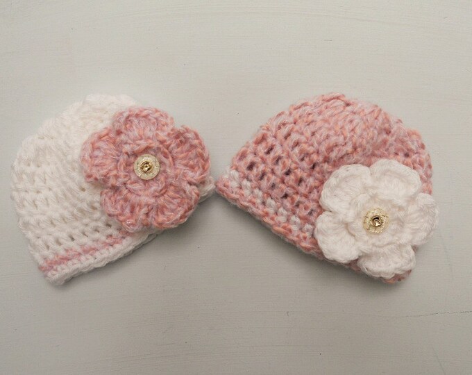 Twin Girls Hat Set Crochet Baby Hats Twin Baby Hats Baby Etsy