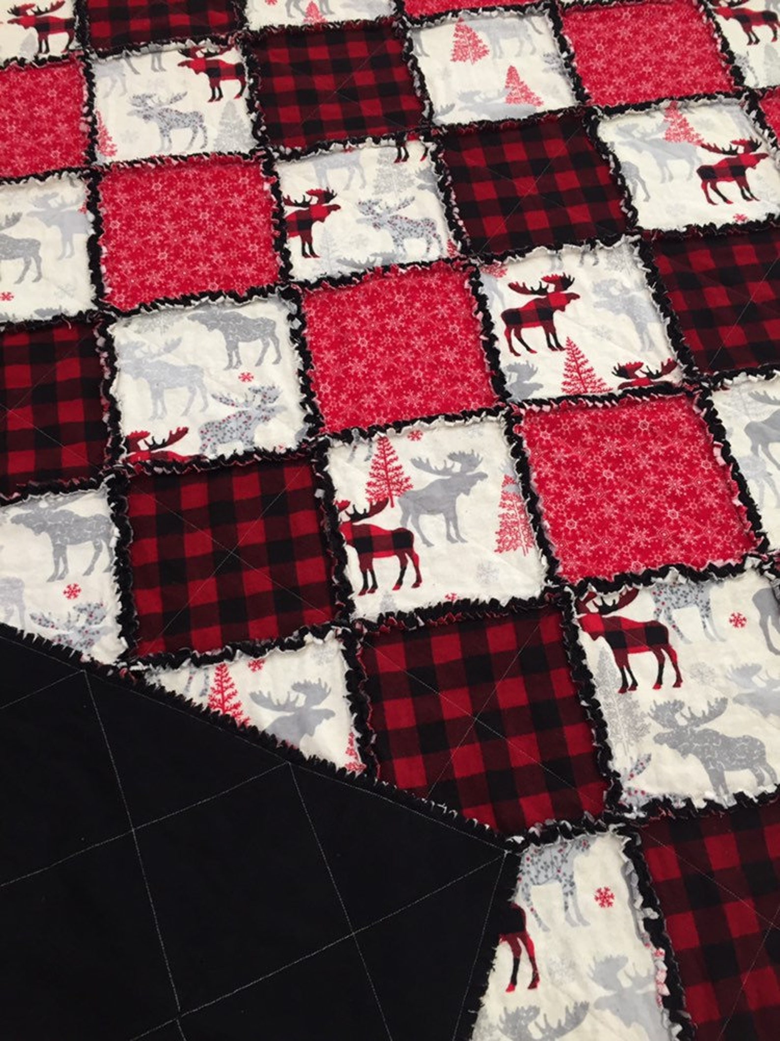 Rustic Extra Large Throw Size Winter Moose Square Rag Quilt in Etsy