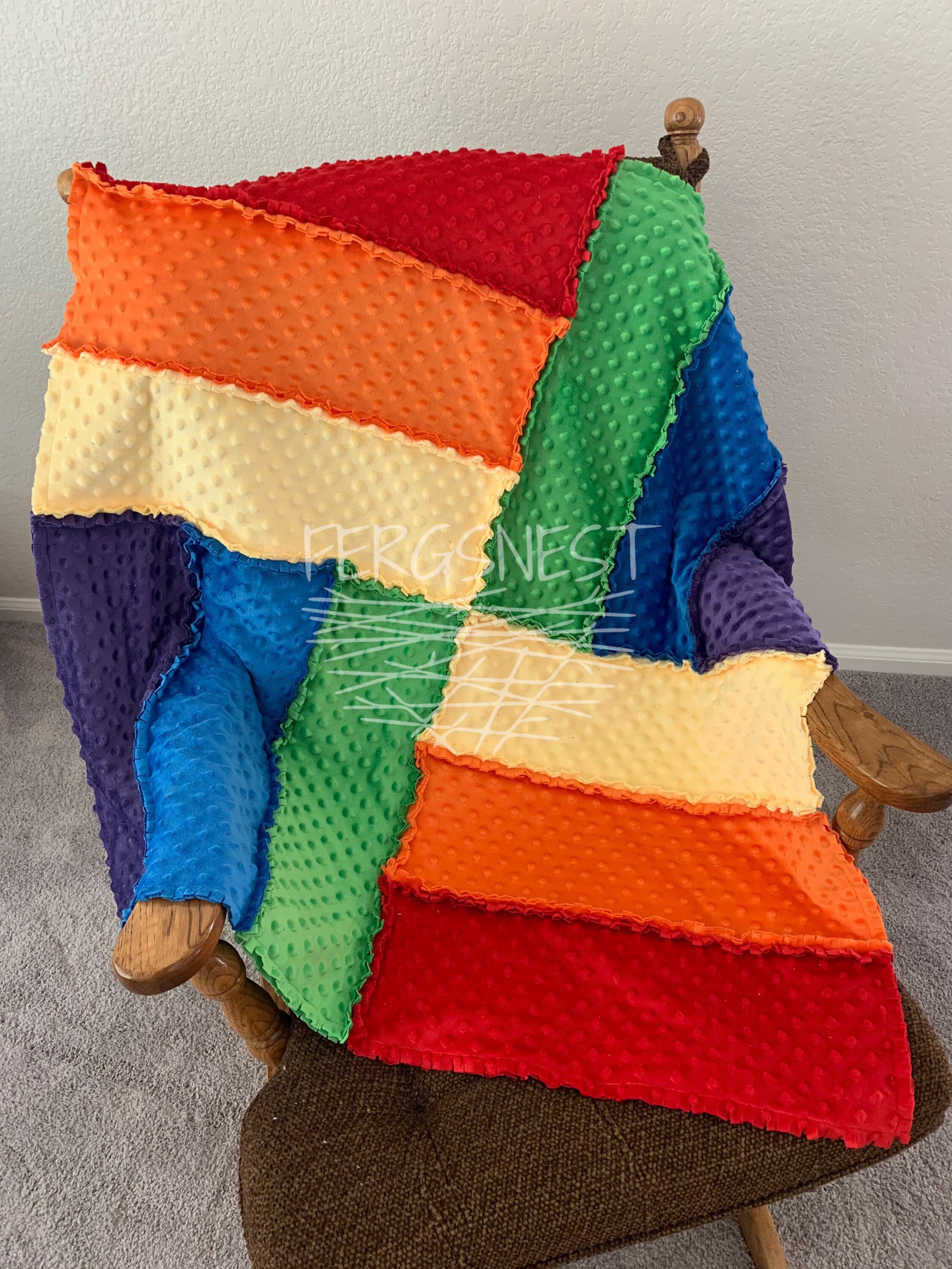 Rainbow Minky Rag Quilt Double Sided Minky Carseat Blanket Etsy