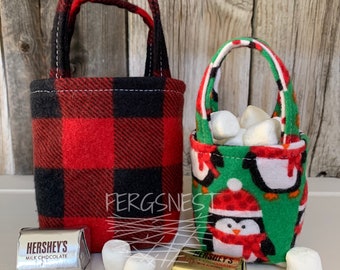 Small Lined Bags for Elves, Fabric Treat Bags, Holiday Bags for Stuffed Animals and Dolls, Little Treat Fabric Totes, Elf Accessory