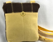 upcycled wool shoulder purse-cross body purse-medium purse-UpCycled women 39 s suit jacket and a wool brown and yellow plaid scarf-repurposed
