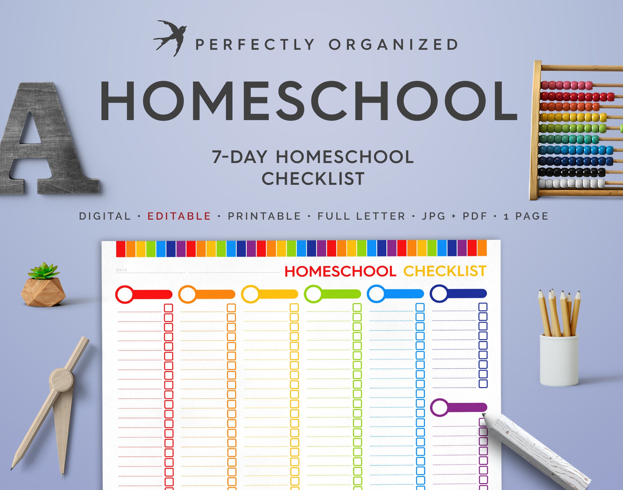 7 day homeschool checklist weekly kids lesson plan chart etsy