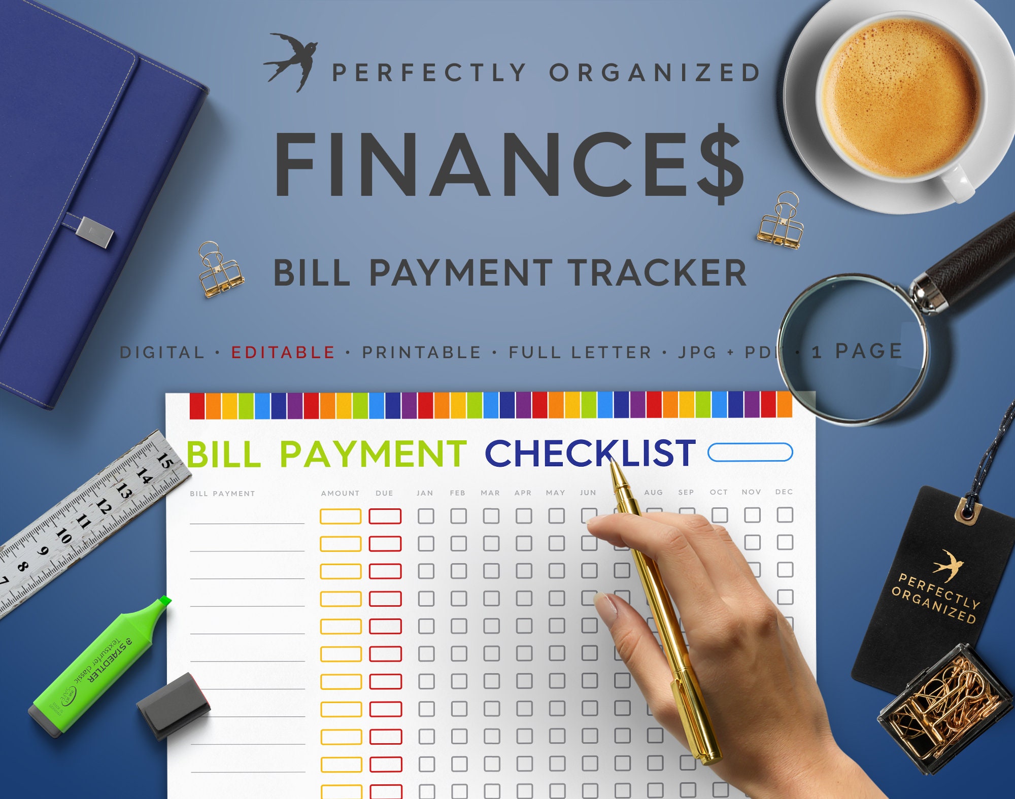 Finance Planner, Monthly Bill Payment Tracker, Bills Due Date Checkli…