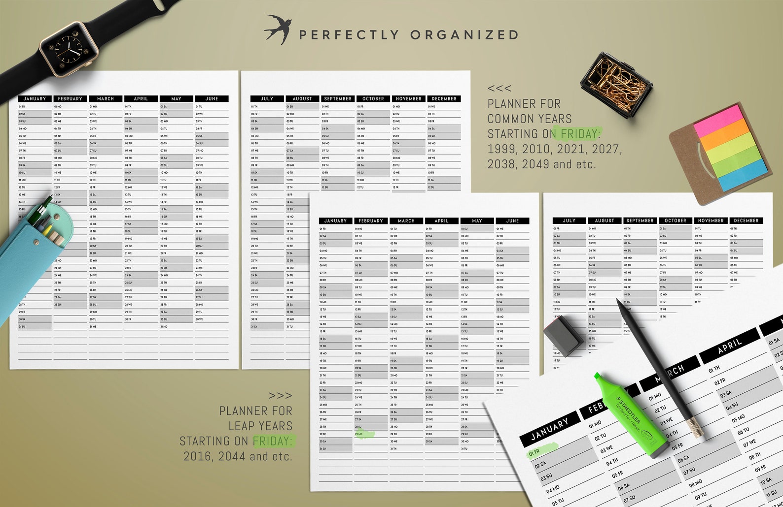 2021 Year Planner Perpetual Calendar Endless Calendar | Etsy
