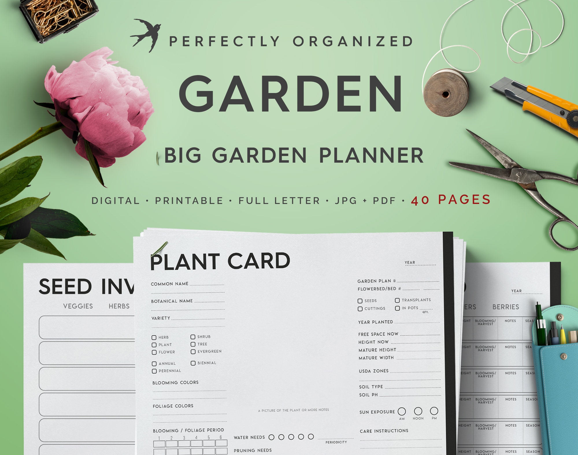 Garden planner letter size, garden journal, garden diary, garden prin…