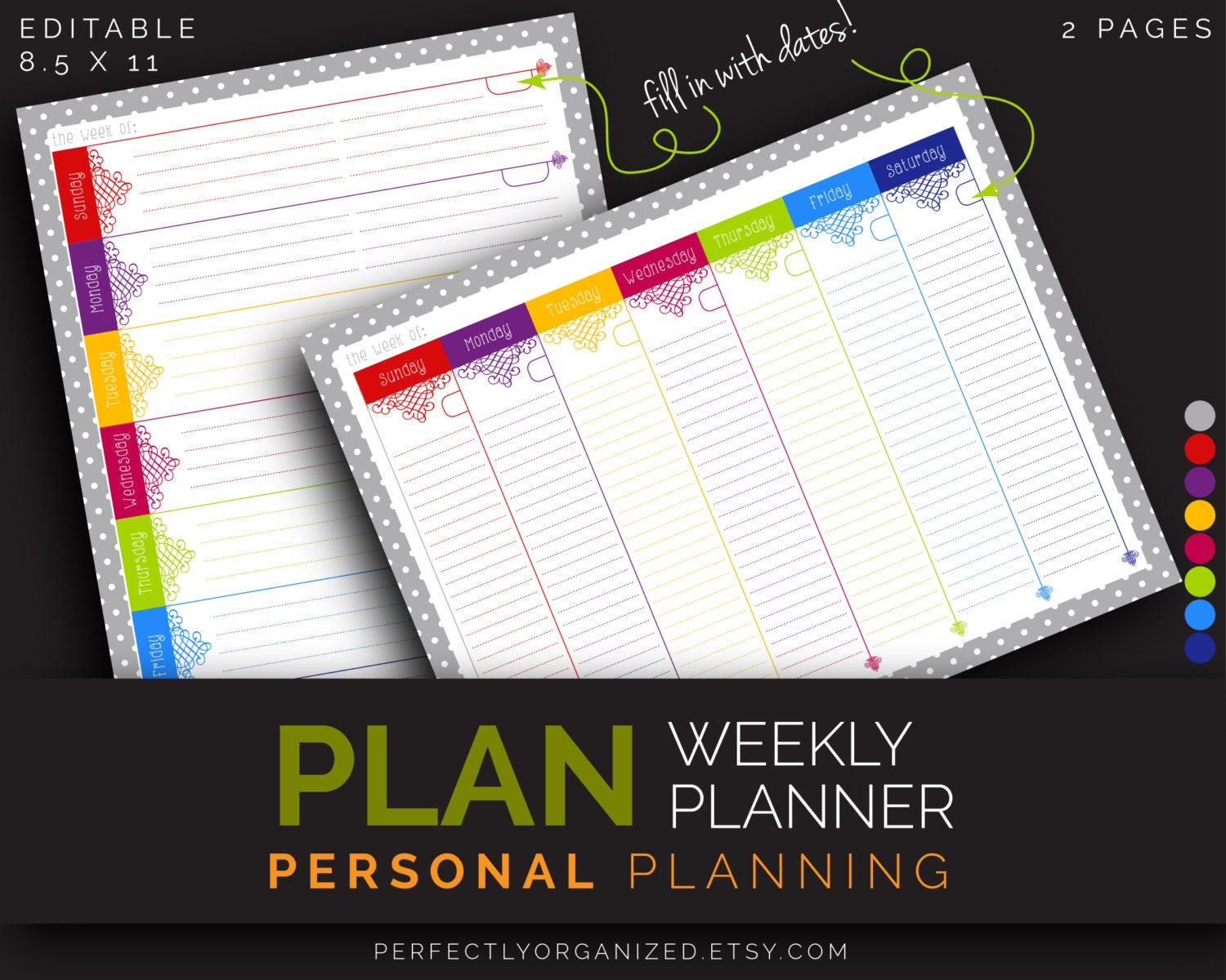 Weekly Planner Agenda, Towards Do Checklist, Weekly Calendar Rainbow Editable Printable PDF Planner Organizer Do it yourself House PDF Printables graphic regarding Diy Planner Organizer identify Weekly Planner Routine, In the direction of Do Record, Weekly Calendar Rainbow Editable Printable PDF Planner Organizer Do it yourself Spouse and children PDF Printables