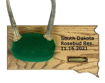 Personalized State Outline Deer Antler Mount Plaque