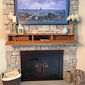 Handmade Drop Front Fireplace Mantle: Hidden Storage Shelf
