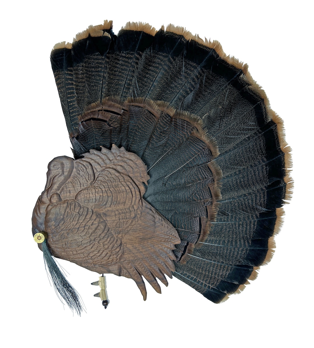 Walnut Turkey Bust Display for Tail, Beard, Spurs, Shotgun Shell, & Fan