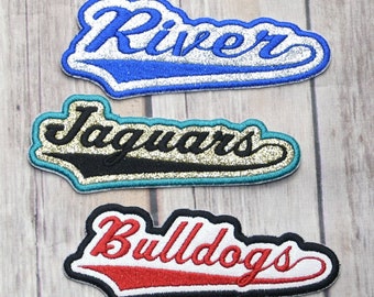 Glitter Athletic Personalized Iron on Name Patch Team Colors Mascot Patch - Custom Colors