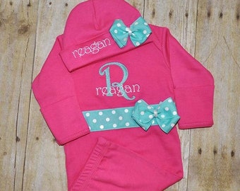 Personalized Newborn Gown & Hat Set - Take home Outfit