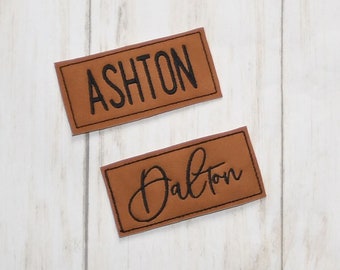 Personalized Embroidered Faux Leather Patch Iron on Name Patch- Custom Colors