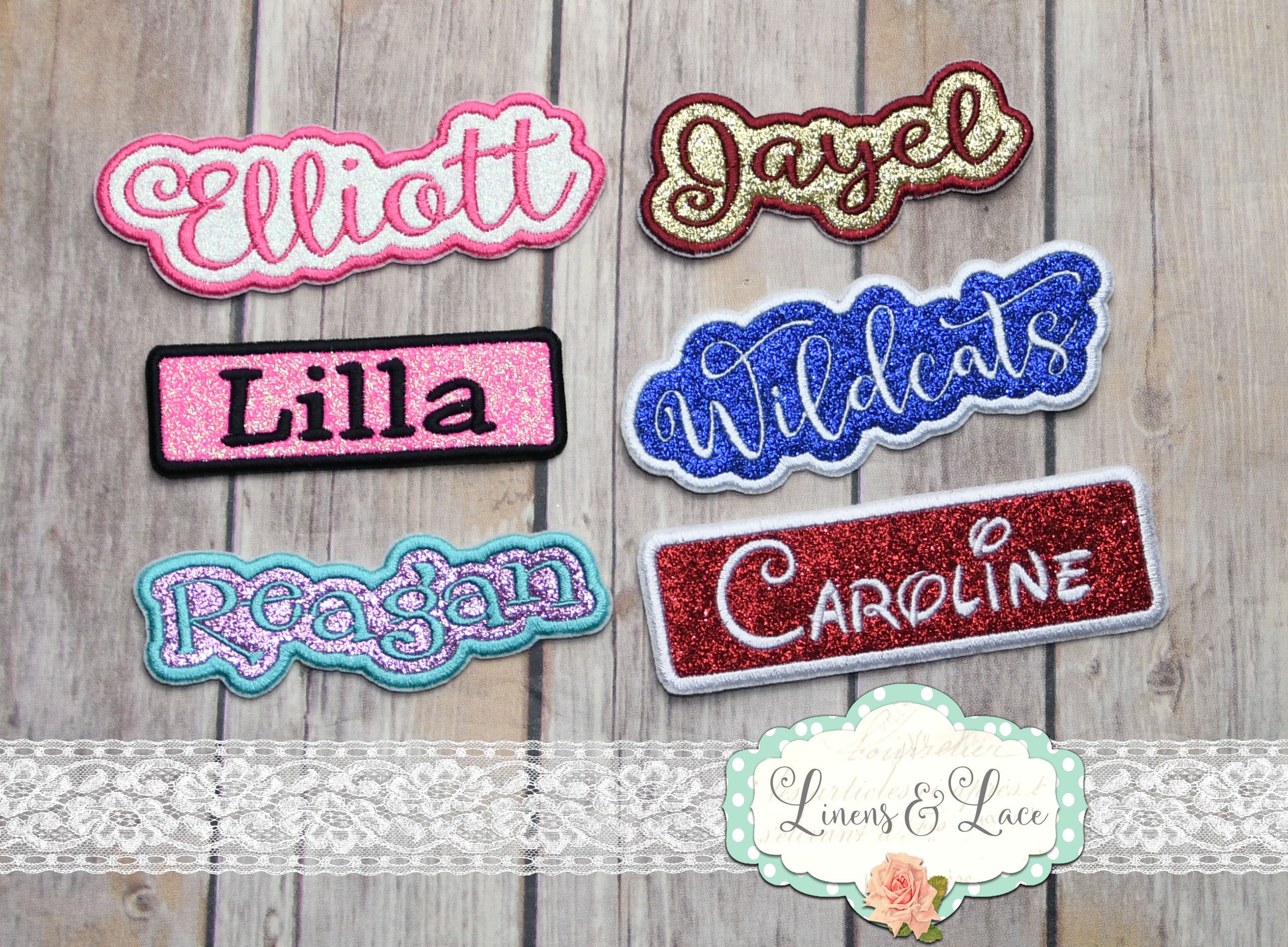 Glittery Personalized Custom Name Patch Embroidered Glitter Name Patch