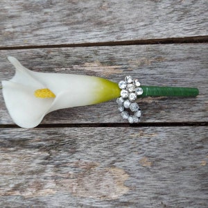 Calla lily and silver diamanté buttonhole