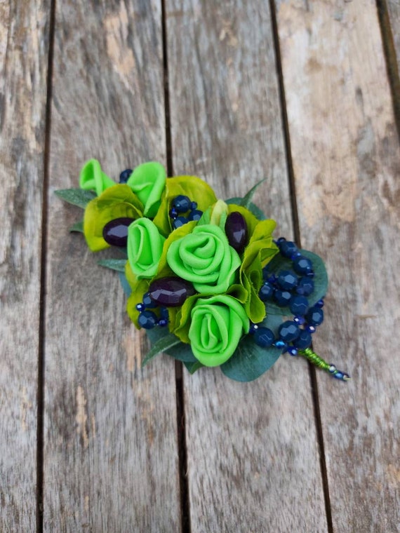 Lime Green and Navy Ladies Corsage Etsy