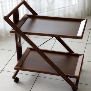 Vintage klappbarer Holzwagen - Servierwagen - moderner Rollbar - Designerwagen - Retro Chic Style Mid Century (ca. 1960er Jahre)