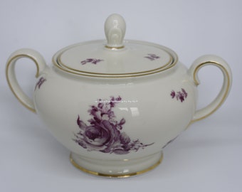 Rosenthal “AIDA“ Vintage Gold Encrusted Fine Bone China Porcelain Sugar Bowl with Floral Design, Germany (c.1950s)