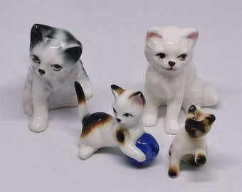 Shiken Porcelain Cat Figurines Fine Bone China, Japan (cca. 1950s)