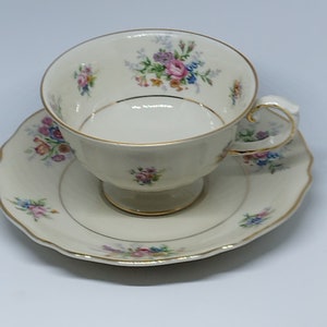 K&A Krautheim Vintage Gold Encrusted and Hand painted Porcelain Demitasse Cup with Saucer from Selb, Bavaria, Germany (c. 1940)
