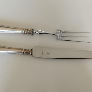 Vintage French Christofle "BAGUETTE" Roast Carving Set (Knife & Fork) Silver-plated (c. 1900s)