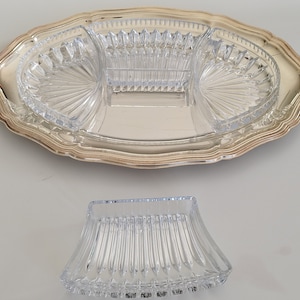 Vassoio da portata placcato in argento Quist Wurttemberg con 4 piatti divisori in vetro, prodotto nella Germania occidentale (circa 1950)