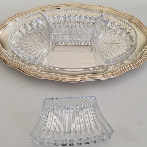 Silver-plated serving tray Quist Wurttemberg with 4 dividing glass dishes made in West Germany (cca. 1950)